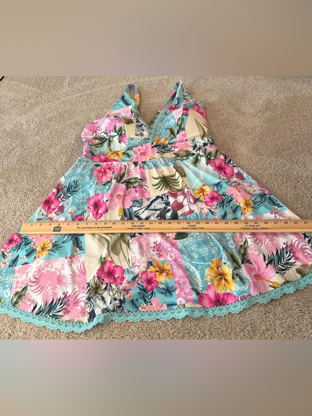 Torrid Floral One-Piece Swimsuit Dress in Aqua, Pink & Cream size 5 - Picture 5 of 13